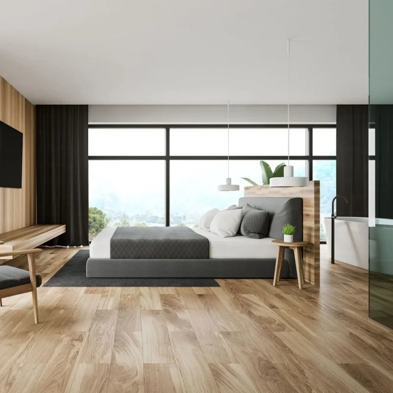 Luxury laminate flooring in a new San Diego bedroom