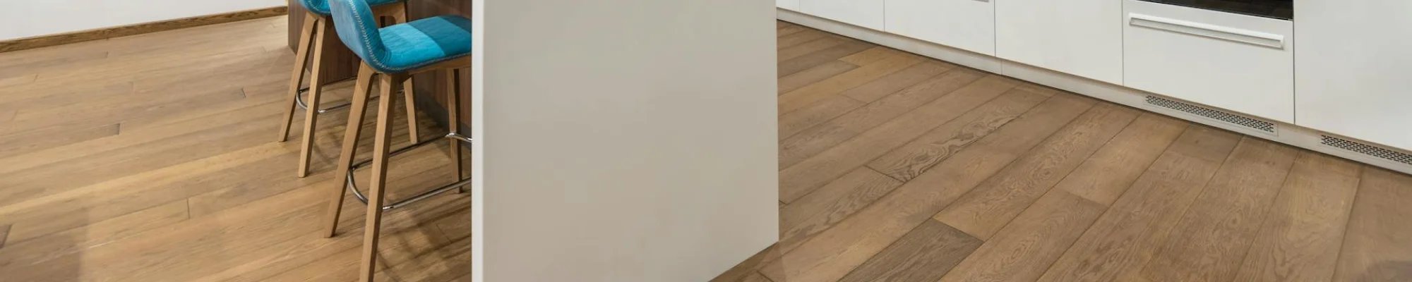Hardwood flooring in a bright and stylish kitchen
