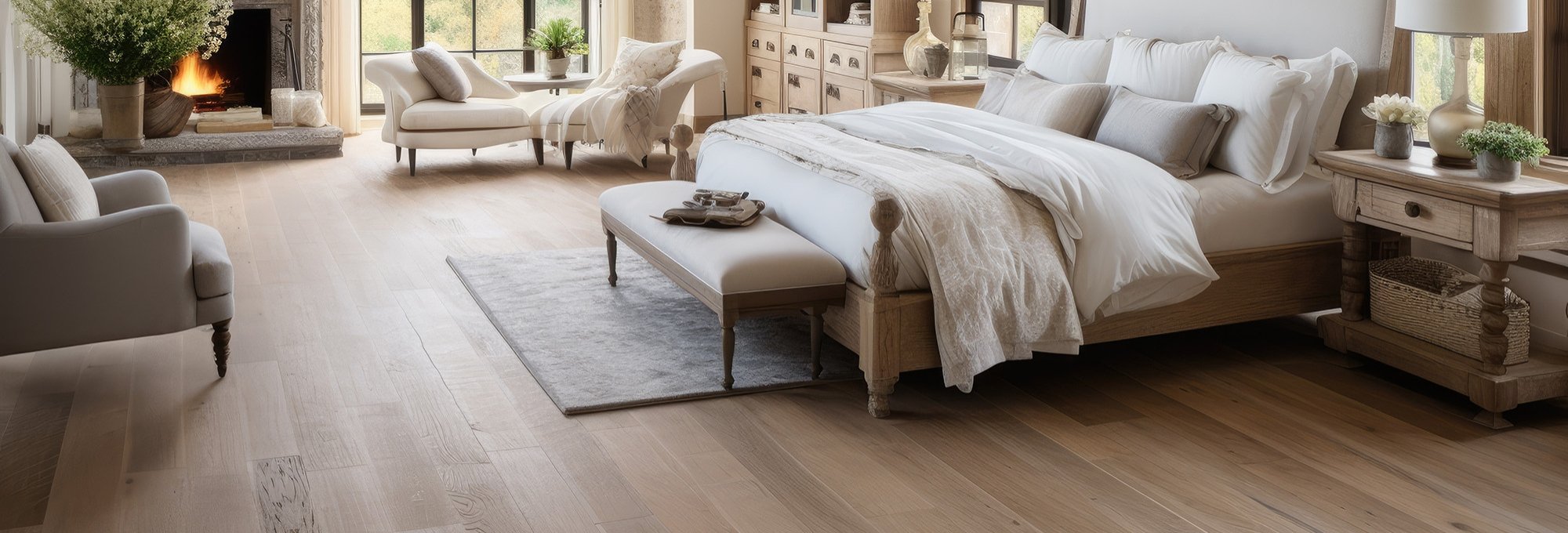 Floors in a bright and stylish bedroom from Classic Hardwood Floors in San Diego, CA