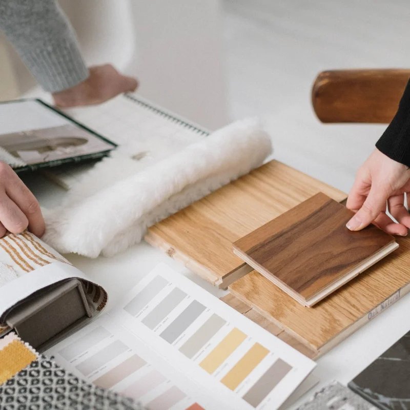 Comparing flooring swatches in San Diego, CA